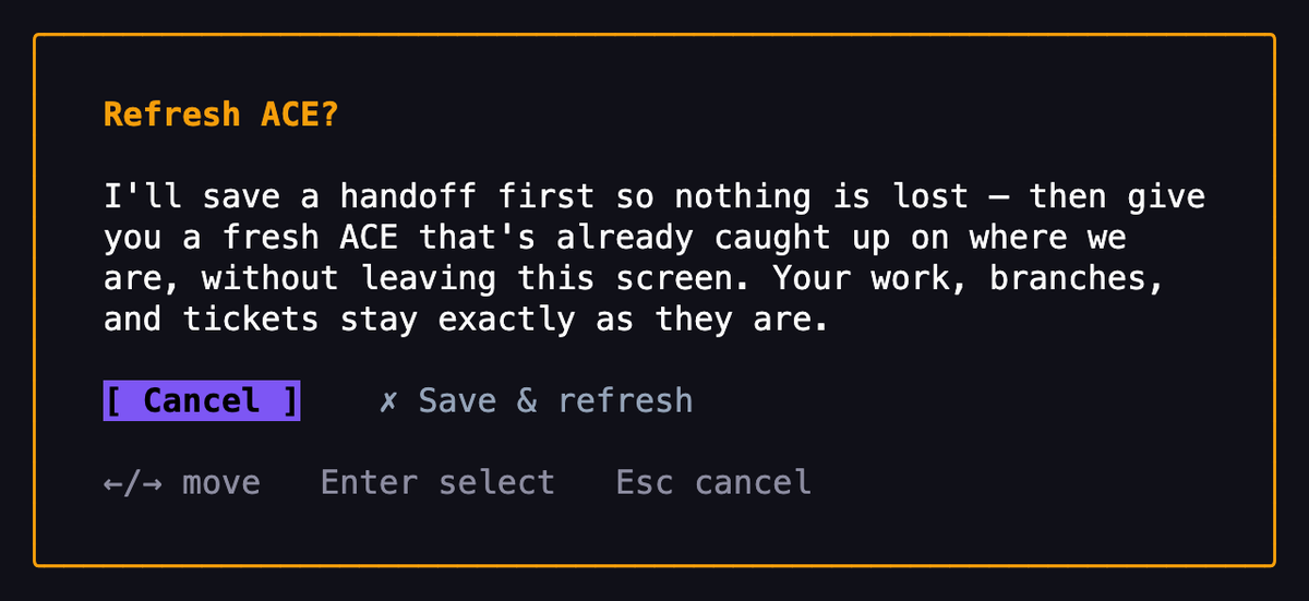 The "Refresh ACE?" confirm that F6 opens.